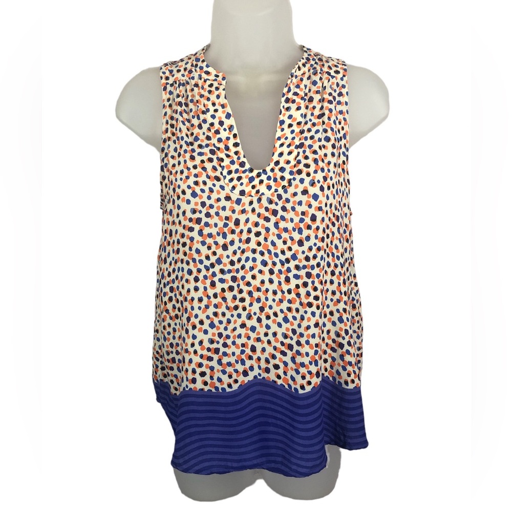 Women's Maeve Anthropologie White/Orange/Blue Abstract Sleeveless Blouse. Size 2